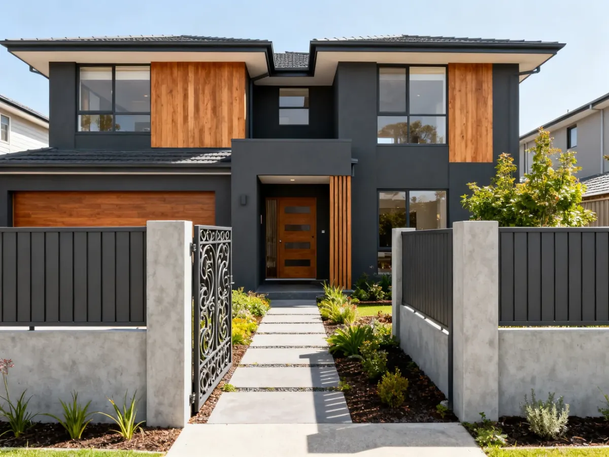 Modern house with coordinated front and side fencing