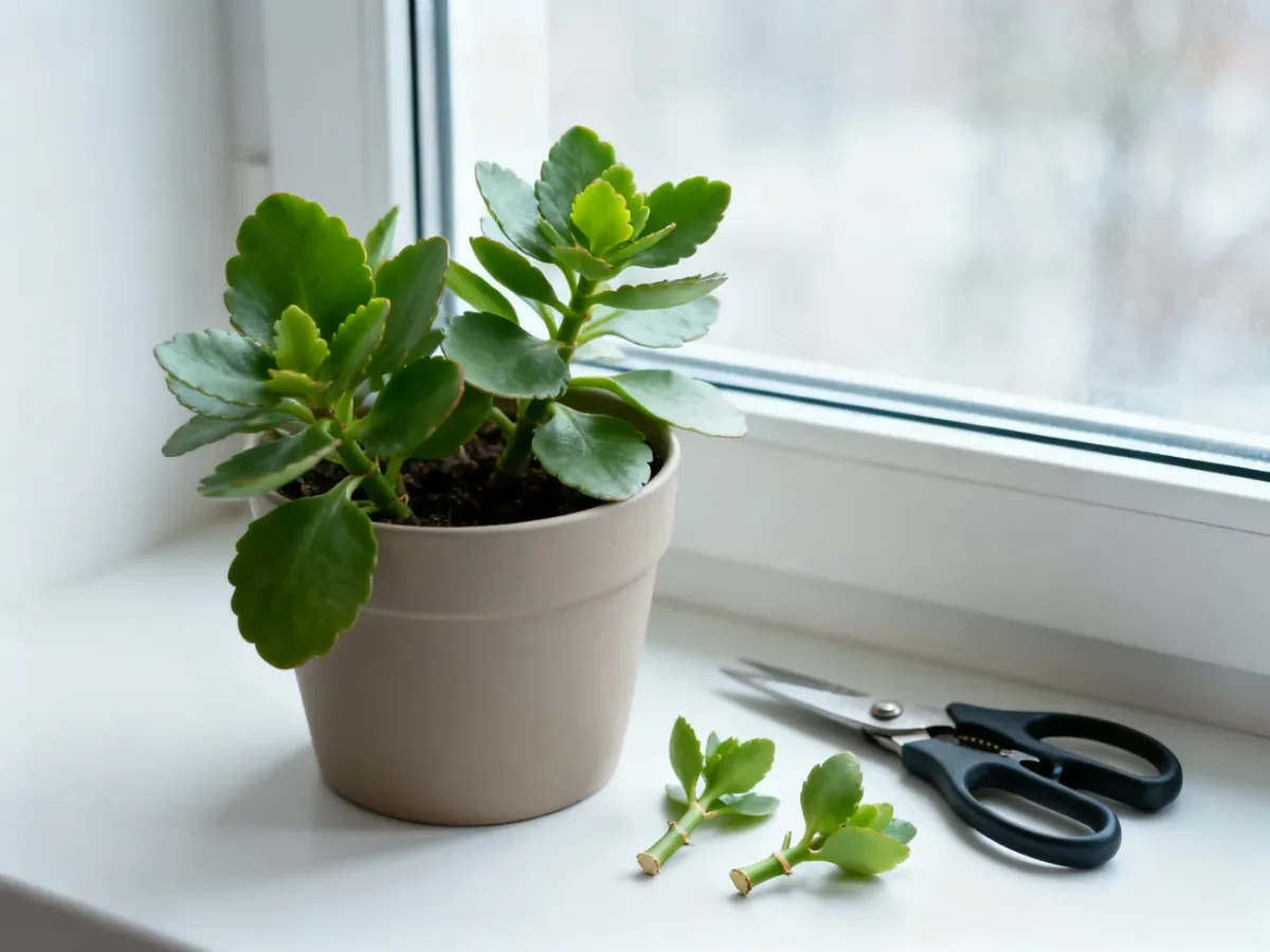 Przycięte kalanchoe w okresie regeneracji z przygotowanymi sadzonkami