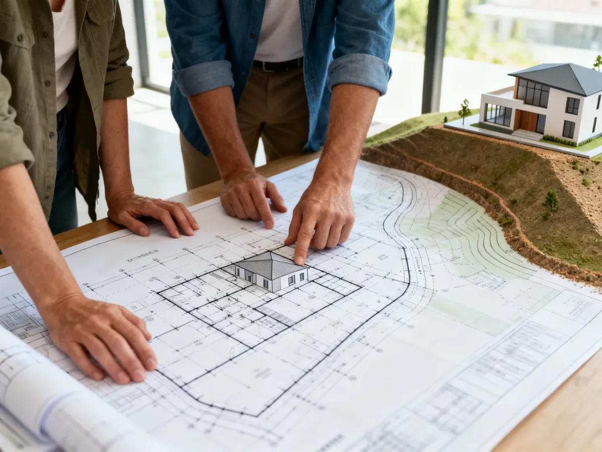 Architekt i inwestor omawiający adaptację projektu domu